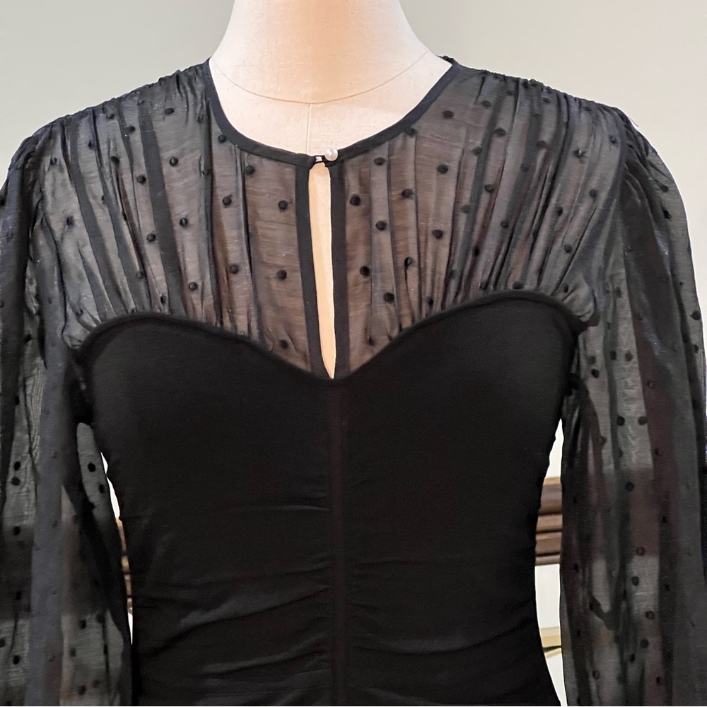 NWT Sandro Balmora Swiss Dot Long Sheer Sleeve Mini Dress - Picture 2 of 15